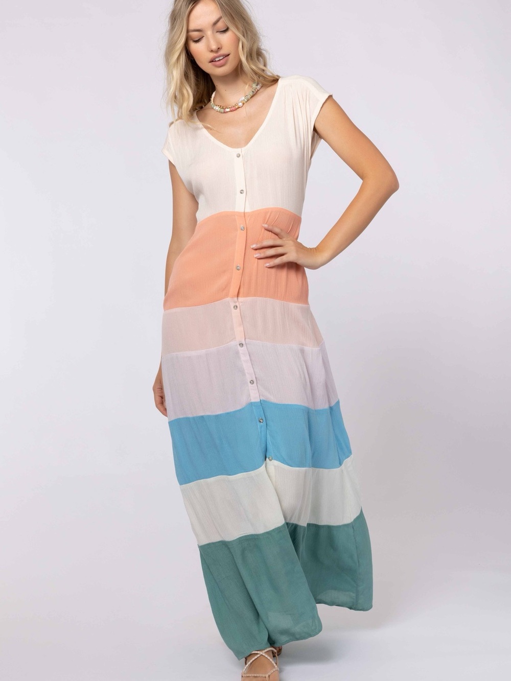 O’Neill Gemma Colorblock Button Front Maxi Dress Size L